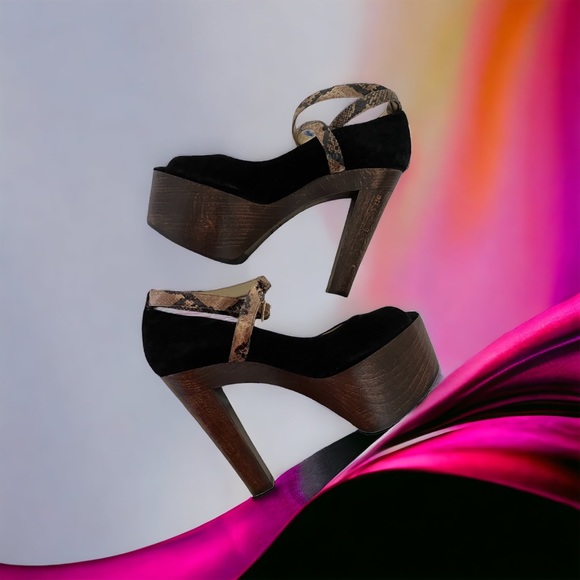 JIMMY CHOO NEW platform heels shoes SUEDE SNAKE SKIN OPEN TOE 39-9 - Picture 2 of 7
